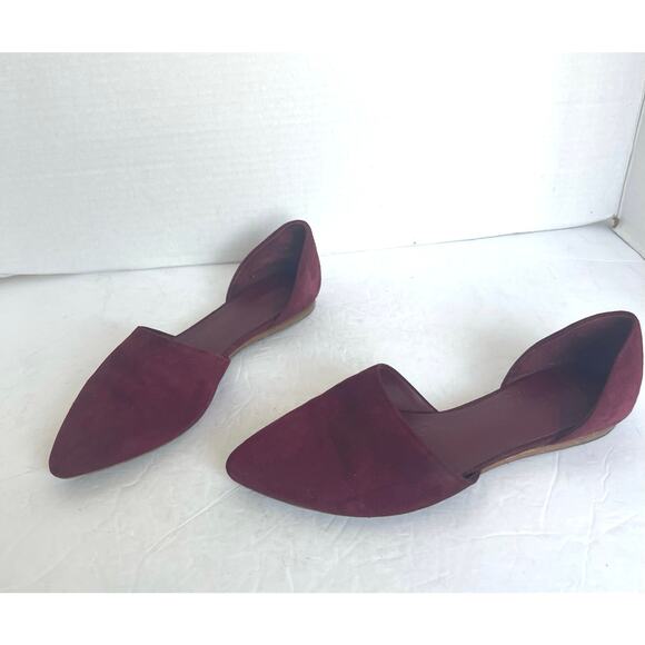 Vince Nina Suede d'Orsay Burgundy Pointy Toe Flat Ballet Comfort Shoes Size 8M - Picture 1 of 11